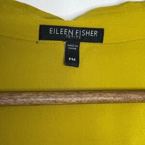 Eileen Fisher Petite PM Cowl Neck Blouse Silk Mustard Yellow Minimalist Chic Top